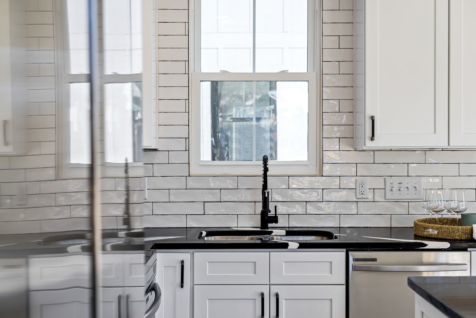 Black countertop with sink